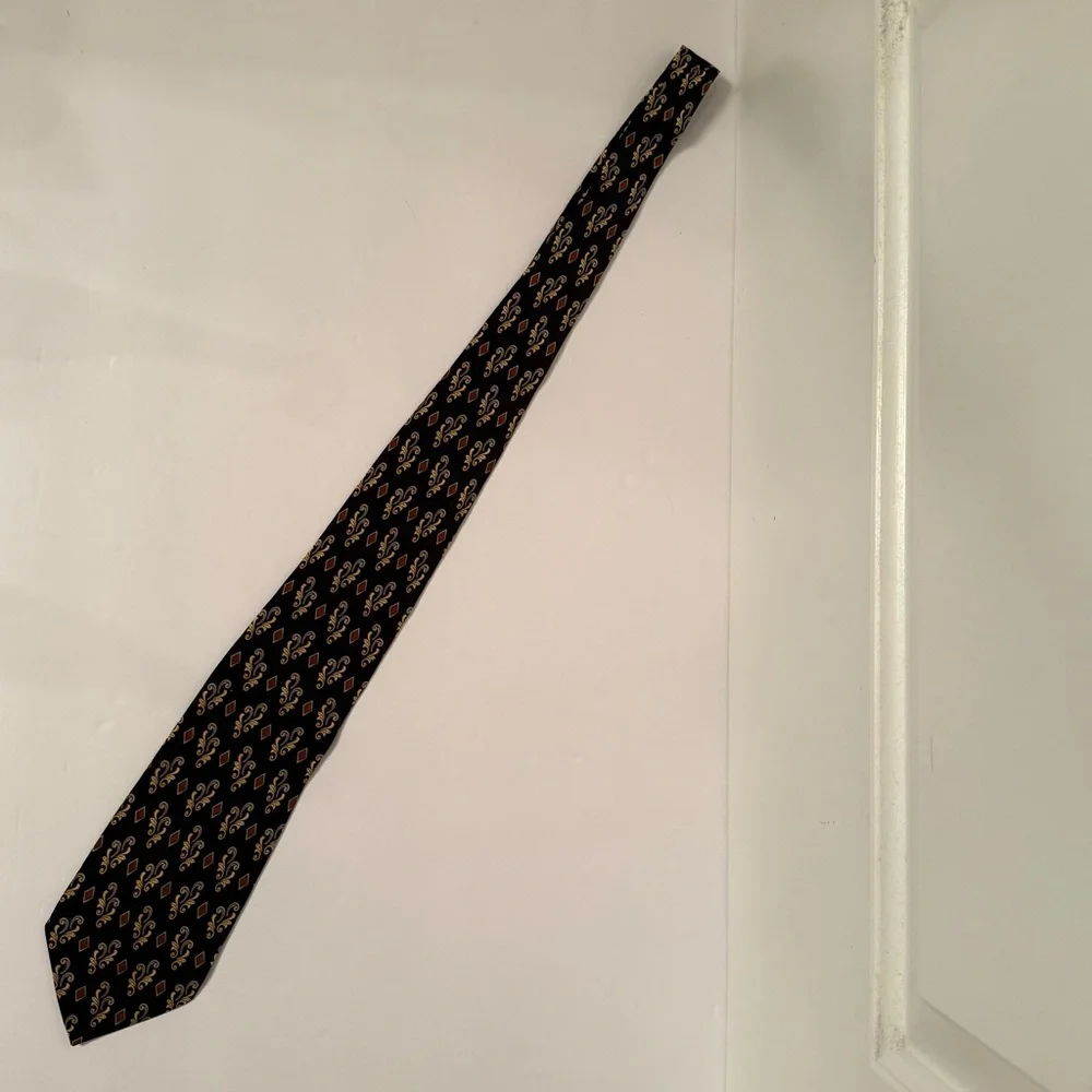 VALENTINO TIE BLACK GOLD BROWN GRAY PRINT SILK ITALY LUXURY WIDE MENS ACCESSORY